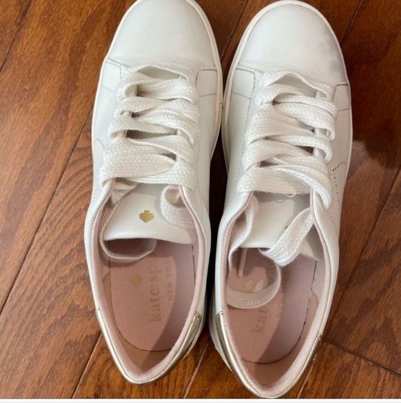 Kate Spade Logo Spade White & Gold Metallic Sneakers 6 - Picture 5 of 7